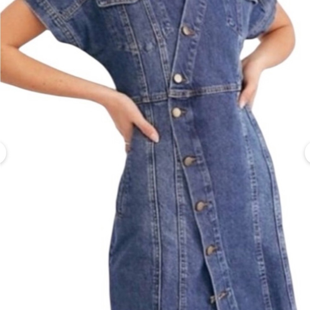 Free People Indigo Button-Front Denim Mini Dress